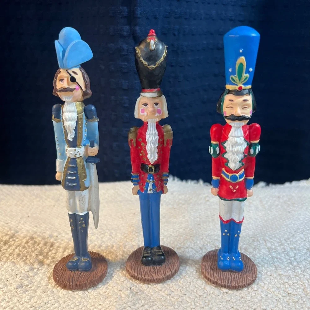 Vintage Style Nutcracker Soldier Figurines Set of 3 Red Blue Pirate Guard 6.5